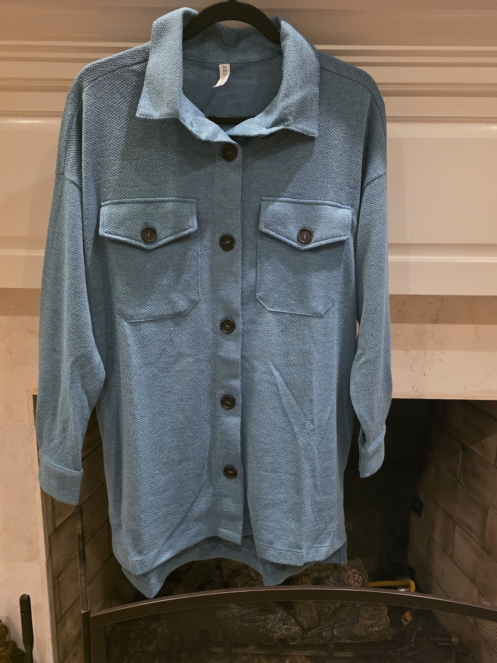 Zenana Outfitters Light Blue Overshirt with Front Pockets